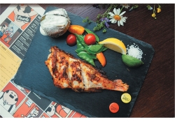 Морской окунь с печёным картофелем