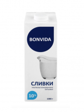 Сливки ультрапастеризованные BONVIDA 10%, без змж.
