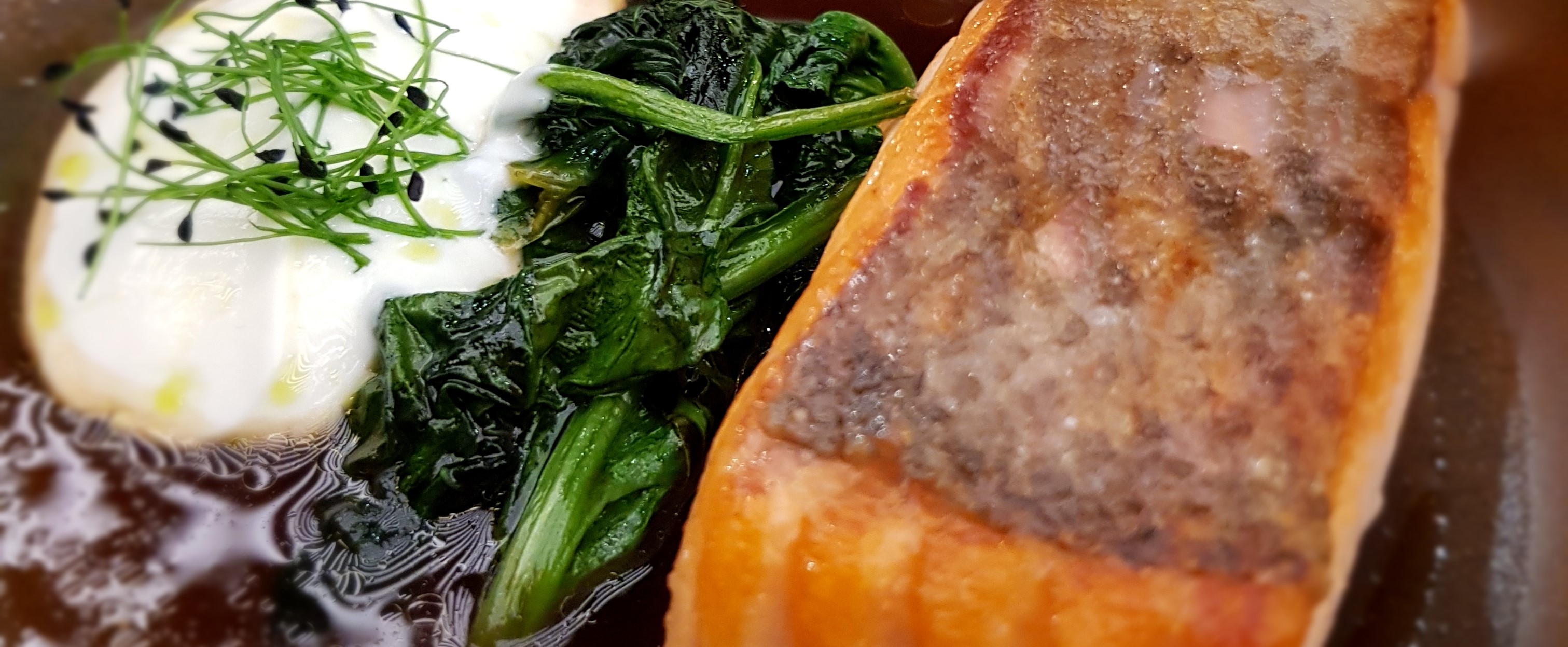 Спинка лосося с хересом и печеным йогуртом.