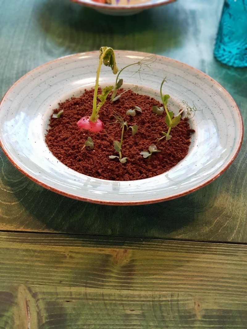 Овощной салат с ароматным маслом под землей из бородинского хлеба